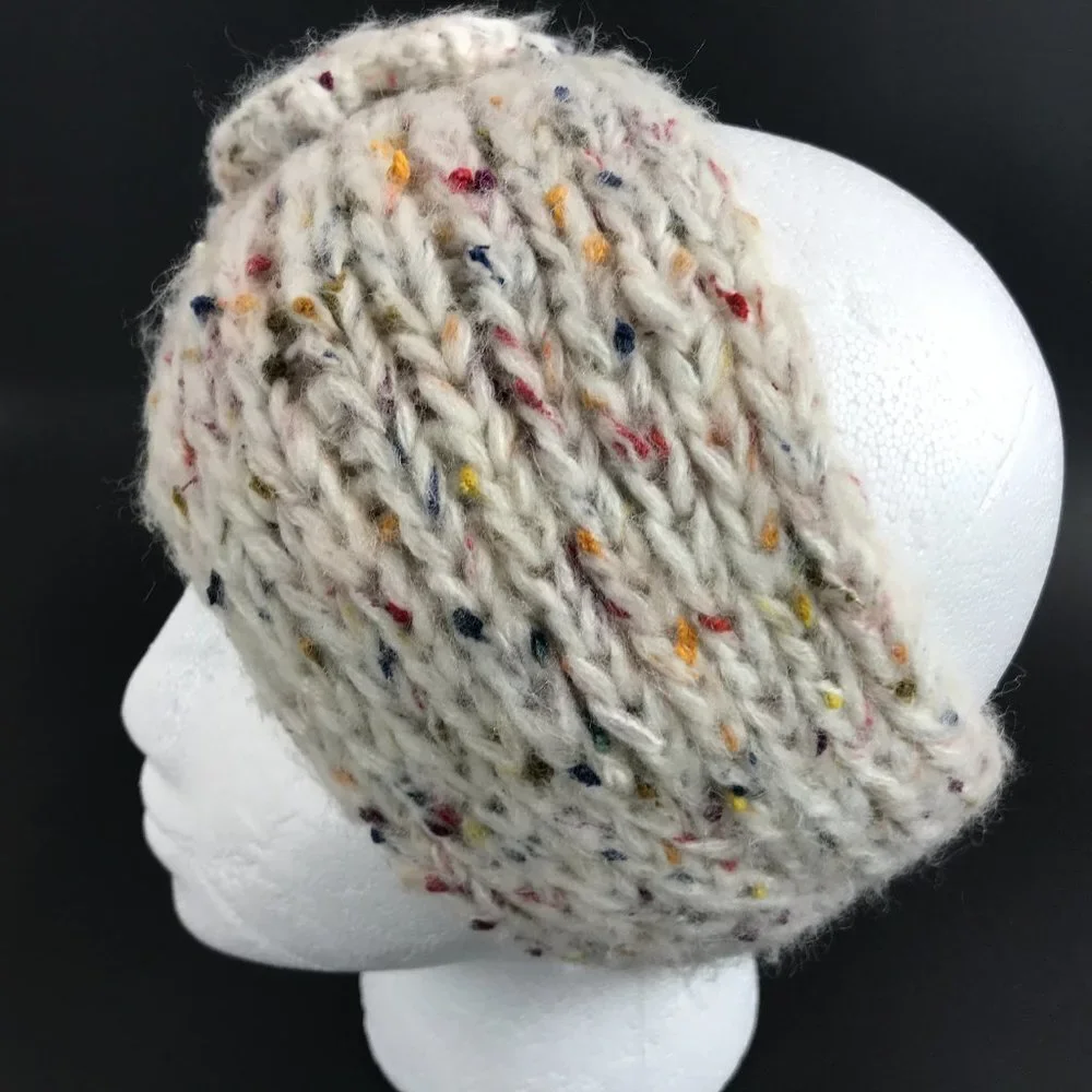 Creme Knit headband with knit flower accent